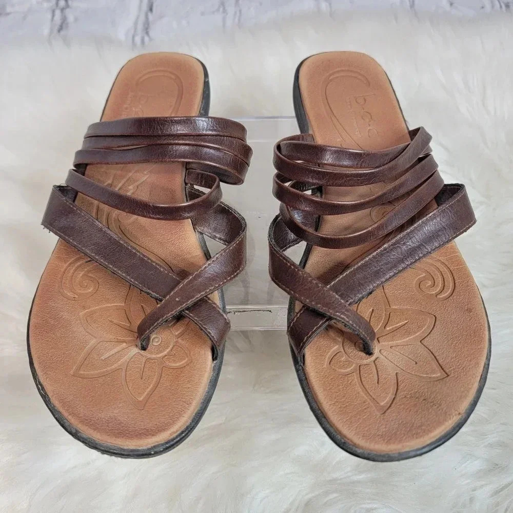BOC Born Concept Womens 9 Brown Strappy Slip On‎ Sandals Vegan Boho Casual Comfy